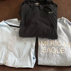 Hollister and AE Black snd Cream LS and Light Blue SS